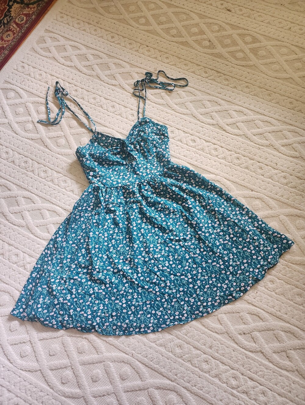 XS SHEIN Green Floral Dress with Pink Blossoms - Picture 9 of 9